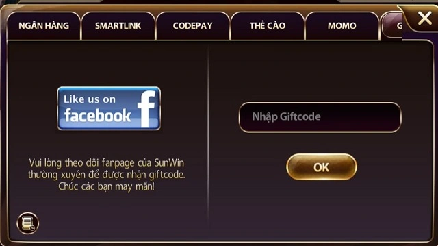 Phương thức nạp tiền tại cổng game bằng mã Giftcode Phương thức thanh toán Sunwin