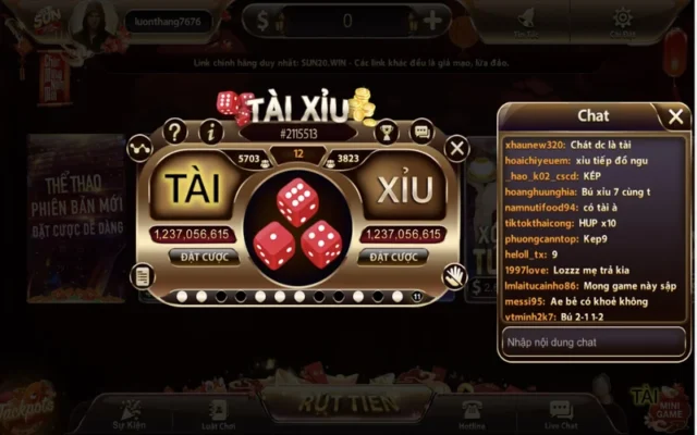 Tài xỉu Sunwin có hình thức đặt cược vào cửa tài vào cửa xỉu