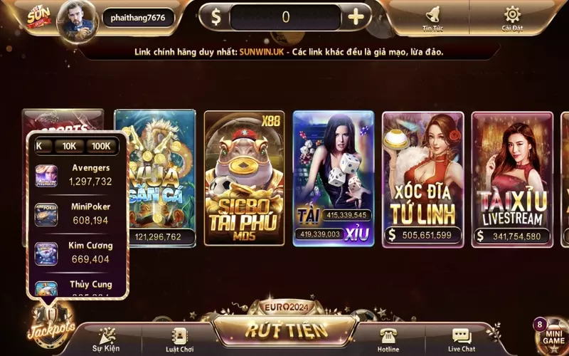 bang xep hang jackot sunwin luon doi moi tung gio